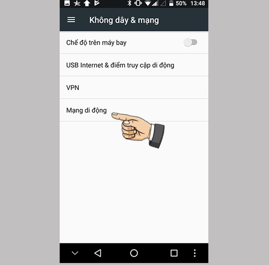 Vào mạng di động chọn tên điểm truy cập